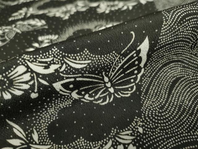 平和屋着物●上質な小紋 花蝶文 黒地 正絹 逸品 未使用 DAAW5080ud