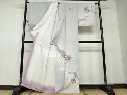 平和屋着物●訪問着 色紙重ね草花文 金彩 正絹 逸品 DAAW5089ud