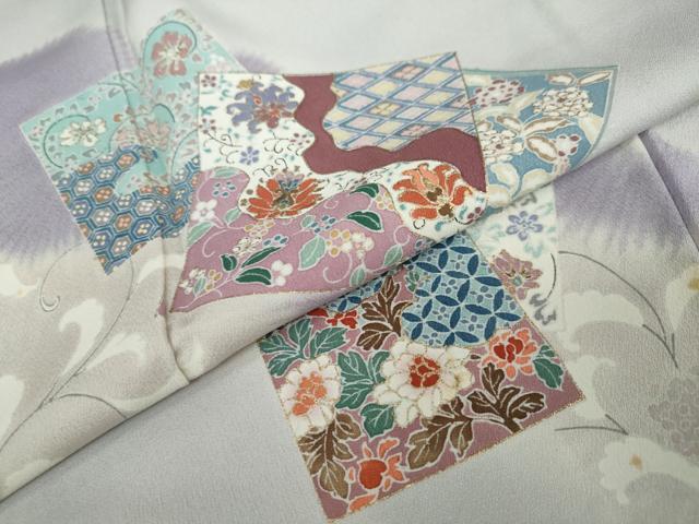 平和屋着物●訪問着 色紙重ね草花文 金彩 正絹 逸品 DAAW5089ud