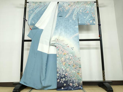 平和屋着物●伯河貞雄 訪問着 絞り 辻が花 暈し染め 銀通し地 正絹 逸品 DAAW5106ud