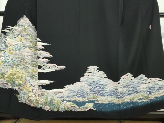平和屋着物●本加賀友禅作家 東藤 岳 黒留袖 風景樹林文 正絹 逸品 DAAW5111ud