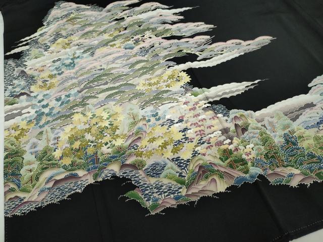 平和屋着物●本加賀友禅作家 東藤 岳 黒留袖 風景樹林文 正絹 逸品 DAAW5111ud