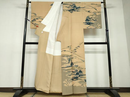 平和屋着物●訪問着 型染め 風景文 銀彩 正絹 逸品 DAAW5122ud