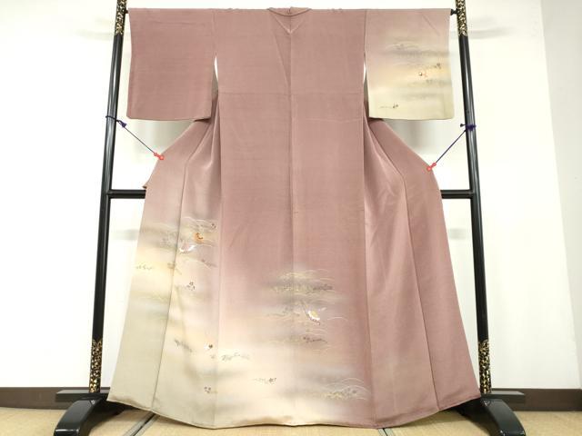 平和屋着物●訪問着 刺繍 草花文 暈し染め 金彩 鬼しぼ縮緬 正絹 逸品 DAAW5124ud