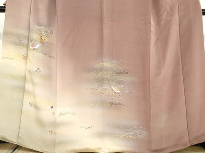 平和屋着物●訪問着 刺繍 草花文 暈し染め 金彩 鬼しぼ縮緬 正絹 逸品 DAAW5124ud