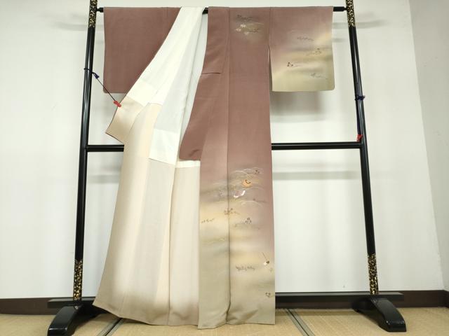 平和屋着物●訪問着 刺繍 草花文 暈し染め 金彩 鬼しぼ縮緬 正絹 逸品 DAAW5124ud