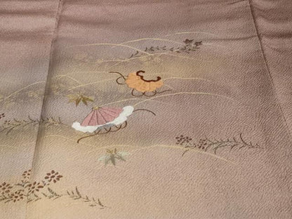平和屋着物●訪問着 刺繍 草花文 暈し染め 金彩 鬼しぼ縮緬 正絹 逸品 DAAW5124ud