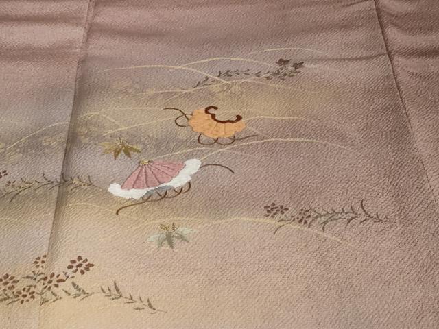 平和屋着物●訪問着 刺繍 草花文 暈し染め 金彩 鬼しぼ縮緬 正絹 逸品 DAAW5124ud