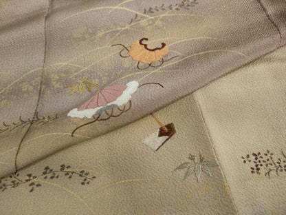 平和屋着物●訪問着 刺繍 草花文 暈し染め 金彩 鬼しぼ縮緬 正絹 逸品 DAAW5124ud