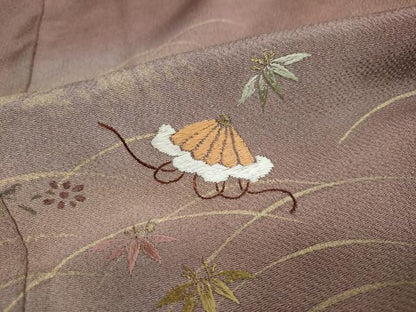 平和屋着物●訪問着 刺繍 草花文 暈し染め 金彩 鬼しぼ縮緬 正絹 逸品 DAAW5124ud