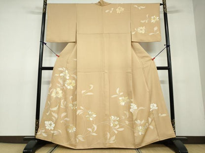 平和屋着物●訪問着　駒刺繍　枝花文　金彩　正絹　逸品　DAAW5135ud