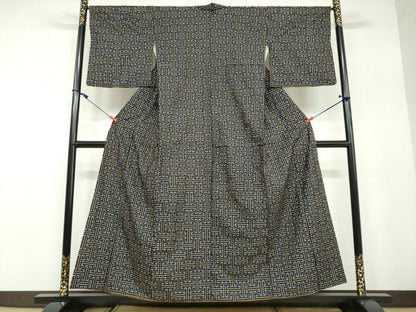 平和屋着物●本場大島紬　龍郷絣　秋名バラ　正絹　逸品　DAAW5137ud