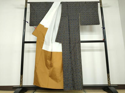 平和屋着物●本場大島紬　龍郷絣　秋名バラ　正絹　逸品　DAAW5137ud