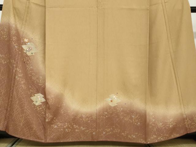平和屋着物●訪問着 駒刺繍 松皮菱草花文 暈し染め 金銀彩 正絹 逸品 DAAW5156ud
