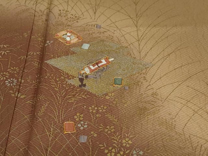 平和屋着物●訪問着 駒刺繍 松皮菱草花文 暈し染め 金銀彩 正絹 逸品 DAAW5156ud