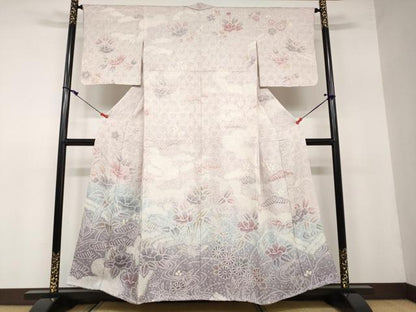 平和屋着物●訪問着　総絞り　雲霞草花文　正絹　逸品　DAAW5172ud