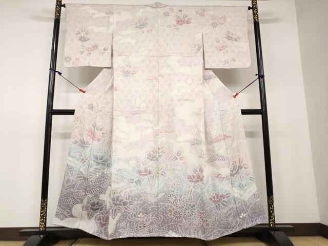 平和屋着物●訪問着　総絞り　雲霞草花文　正絹　逸品　DAAW5172ud