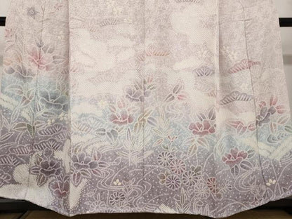 平和屋着物●訪問着　総絞り　雲霞草花文　正絹　逸品　DAAW5172ud