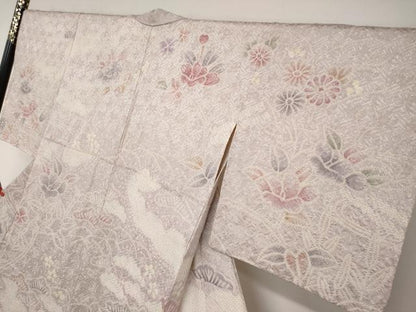 平和屋着物●訪問着　総絞り　雲霞草花文　正絹　逸品　DAAW5172ud