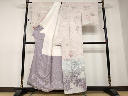 平和屋着物●訪問着　総絞り　雲霞草花文　正絹　逸品　DAAW5172ud