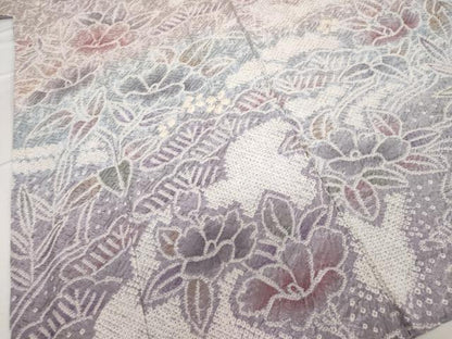 平和屋着物●訪問着　総絞り　雲霞草花文　正絹　逸品　DAAW5172ud