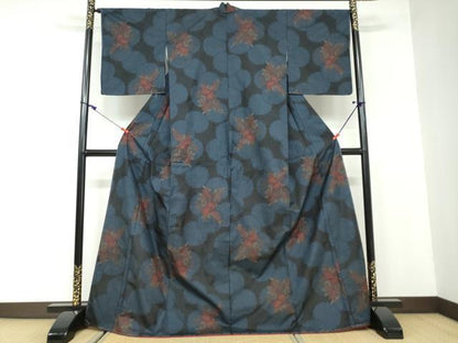 平和屋着物●本場大島紬 7マルキ 雪輪草花文 正絹 逸品 DAAW5191ud