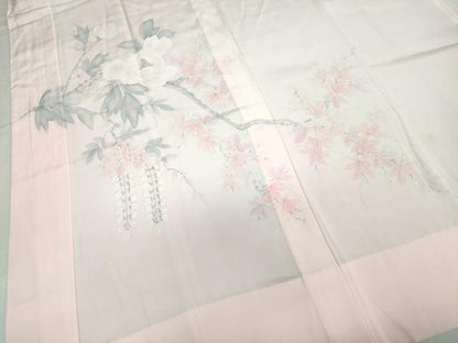 平和屋着物●長襦袢 無双仕立て 手描き 枝花文 正絹 逸品 DAAW5203ud