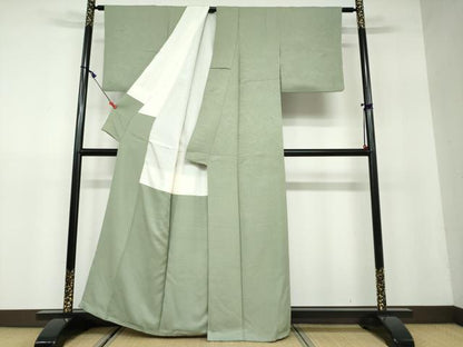 平和屋着物●上質な色無地 風景草花地紋 柳茶色 正絹 逸品 DAAW5240ud