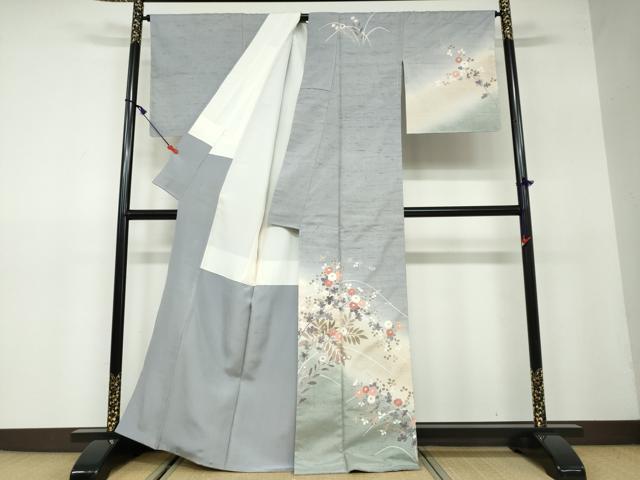 平和屋着物●石川県指定無形文化財　牛首紬　白山工房　手織り　訪問着　草花文　暈し染め　正絹　逸品　未使用　DAAW5259ud