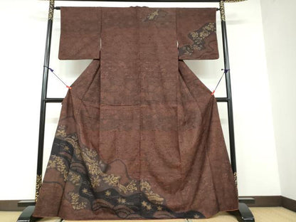 平和屋着物●訪問着 生紬 絞り 道長草花文 金彩 正絹 逸品 DAAW5260ud