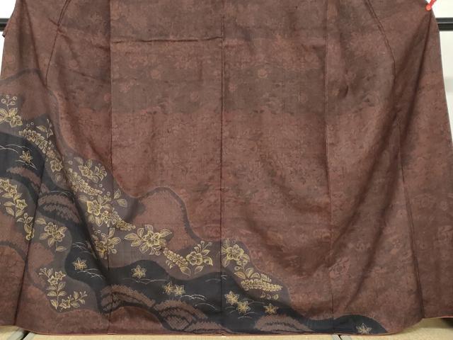 平和屋着物●訪問着 生紬 絞り 道長草花文 金彩 正絹 逸品 DAAW5260ud