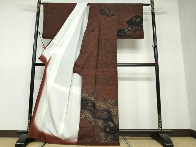 平和屋着物●訪問着 生紬 絞り 道長草花文 金彩 正絹 逸品 DAAW5260ud