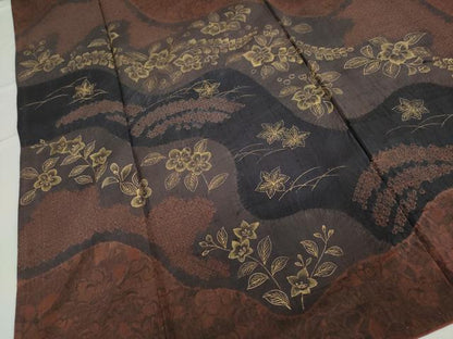 平和屋着物●訪問着 生紬 絞り 道長草花文 金彩 正絹 逸品 DAAW5260ud
