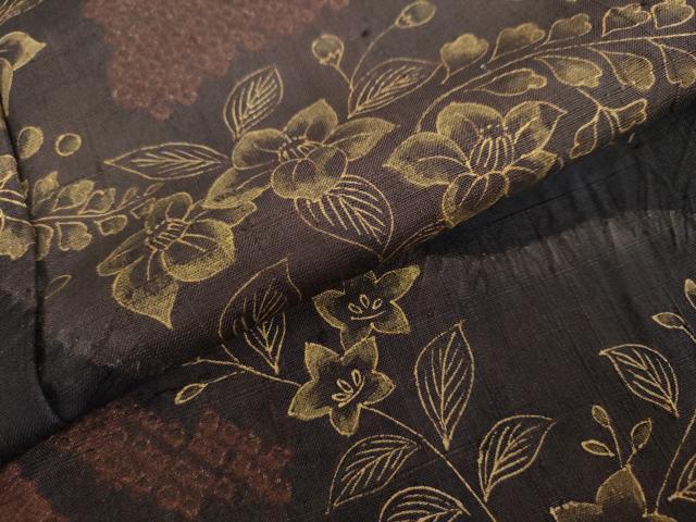 平和屋着物●訪問着 生紬 絞り 道長草花文 金彩 正絹 逸品 DAAW5260ud
