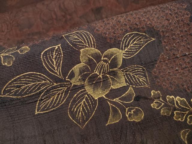 平和屋着物●訪問着 生紬 絞り 道長草花文 金彩 正絹 逸品 DAAW5260ud