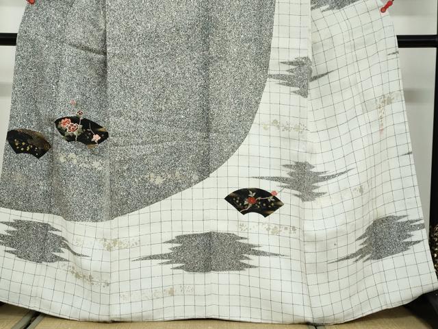 平和屋着物●訪問着　市川團十郎　地紙草花文　たたき染め　金彩　鈴乃屋扱い　正絹　逸品　DAAW5289ud