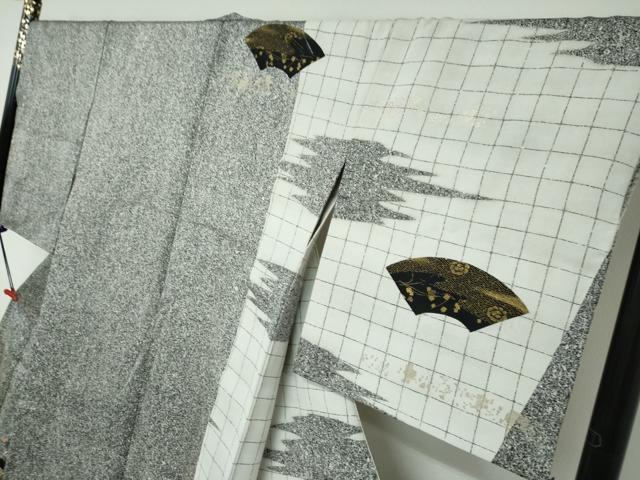 平和屋着物●訪問着　市川團十郎　地紙草花文　たたき染め　金彩　鈴乃屋扱い　正絹　逸品　DAAW5289ud