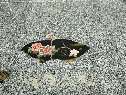 平和屋着物●訪問着　市川團十郎　地紙草花文　たたき染め　金彩　鈴乃屋扱い　正絹　逸品　DAAW5289ud