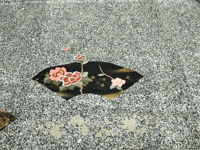 平和屋着物●訪問着　市川團十郎　地紙草花文　たたき染め　金彩　鈴乃屋扱い　正絹　逸品　DAAW5289ud