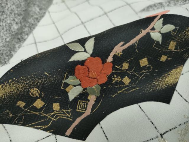平和屋着物●訪問着　市川團十郎　地紙草花文　たたき染め　金彩　鈴乃屋扱い　正絹　逸品　DAAW5289ud