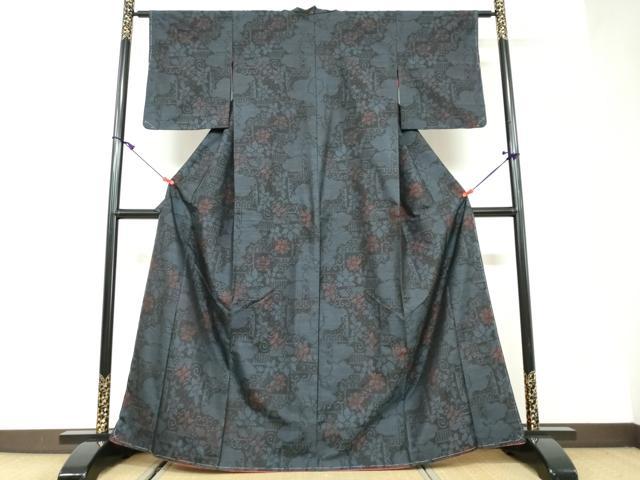 平和屋着物●本場大島紬　雲霞草花文　正絹　逸品　未使用　DAAW5301ud