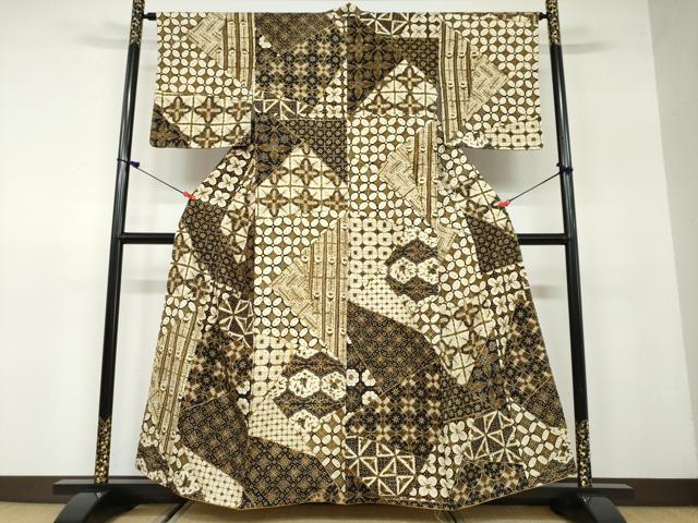平和屋着物●上質な小紋　紬地　切嵌吉祥文　正絹　逸品　未使用　DAAW5307ud