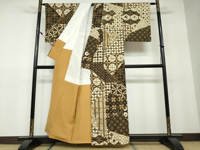 平和屋着物●上質な小紋　紬地　切嵌吉祥文　正絹　逸品　未使用　DAAW5307ud