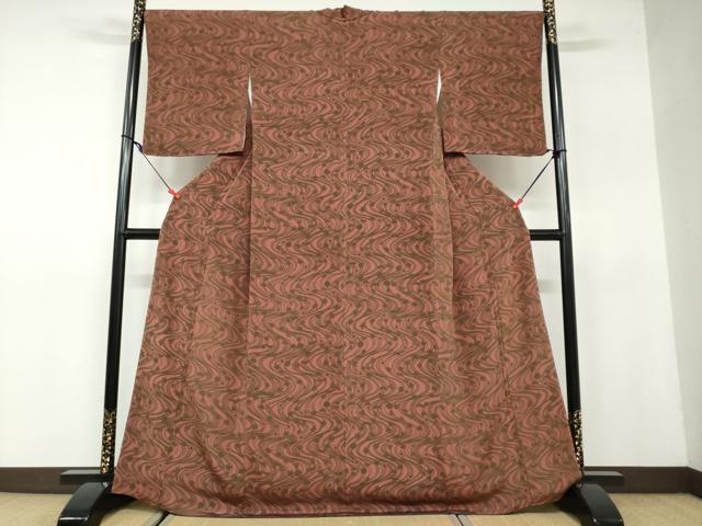 平和屋着物●上質な小紋 型染め 流水草花文 鬼しぼ縮緬 正絹 逸品 DAAW5326ud