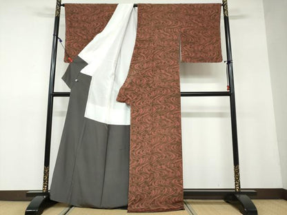 平和屋着物●上質な小紋 型染め 流水草花文 鬼しぼ縮緬 正絹 逸品 DAAW5326ud
