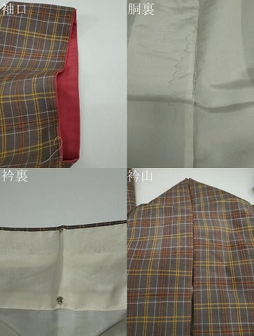 平和屋着物●上質な紬　格子文　正絹　逸品　DAAW5328ud