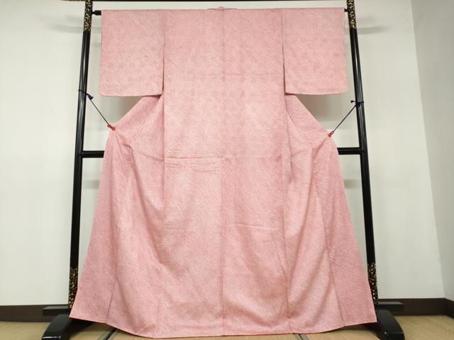 平和屋着物●大変加工の良い総絞り小紋　甚三紅色　正絹　逸品　DAAW5331ud