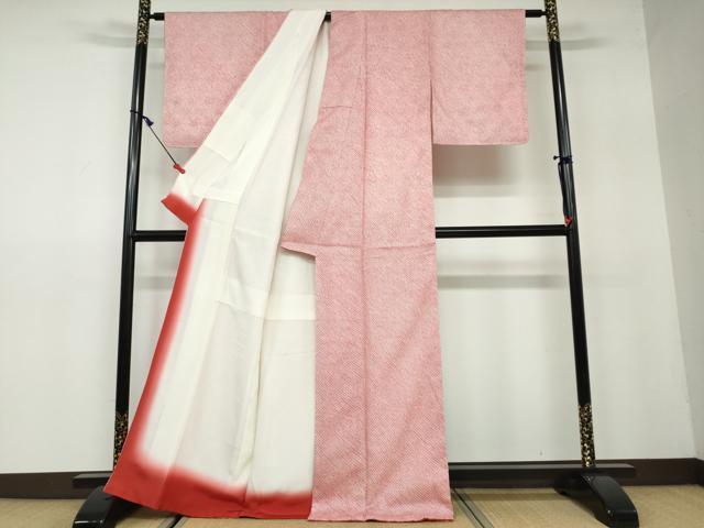 平和屋着物●大変加工の良い総絞り小紋　甚三紅色　正絹　逸品　DAAW5331ud