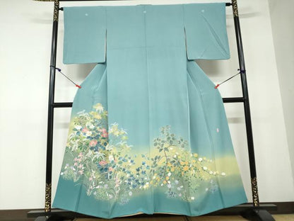 平和屋着物●十日町友禅作家　阿部佳雪　色留袖　草花文　暈し染め　正絹　逸品　DAAW5357ud