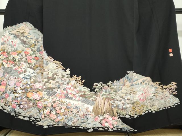 平和屋着物●本加賀友禅作家　土田外男　黒留袖　風景草花文　正絹　逸品　DAAW5361ud